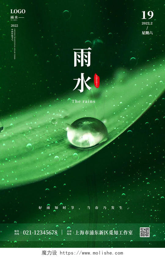 绿色简约中国传统二十四节气雨水海报